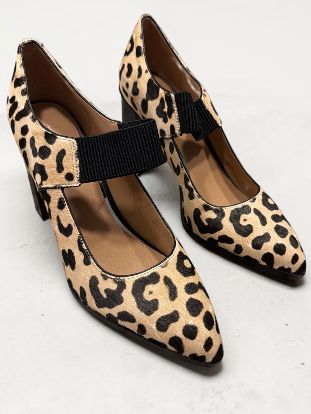 Paolo Leopard-Print Calf Hair Pointed Mary Jane Pumps in Tan and Black